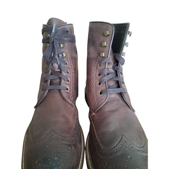 John Varvatos Mens size 13M Leather Brogue Lace-Up Wingtip Casual Preppy Boots - Picture 4 of 13